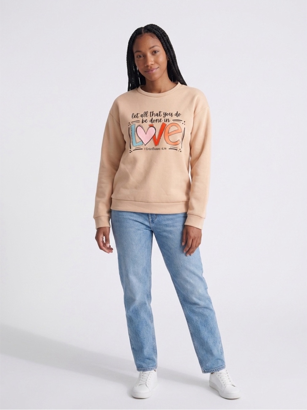 Love Graphic Sweatshirt in Light Beige.